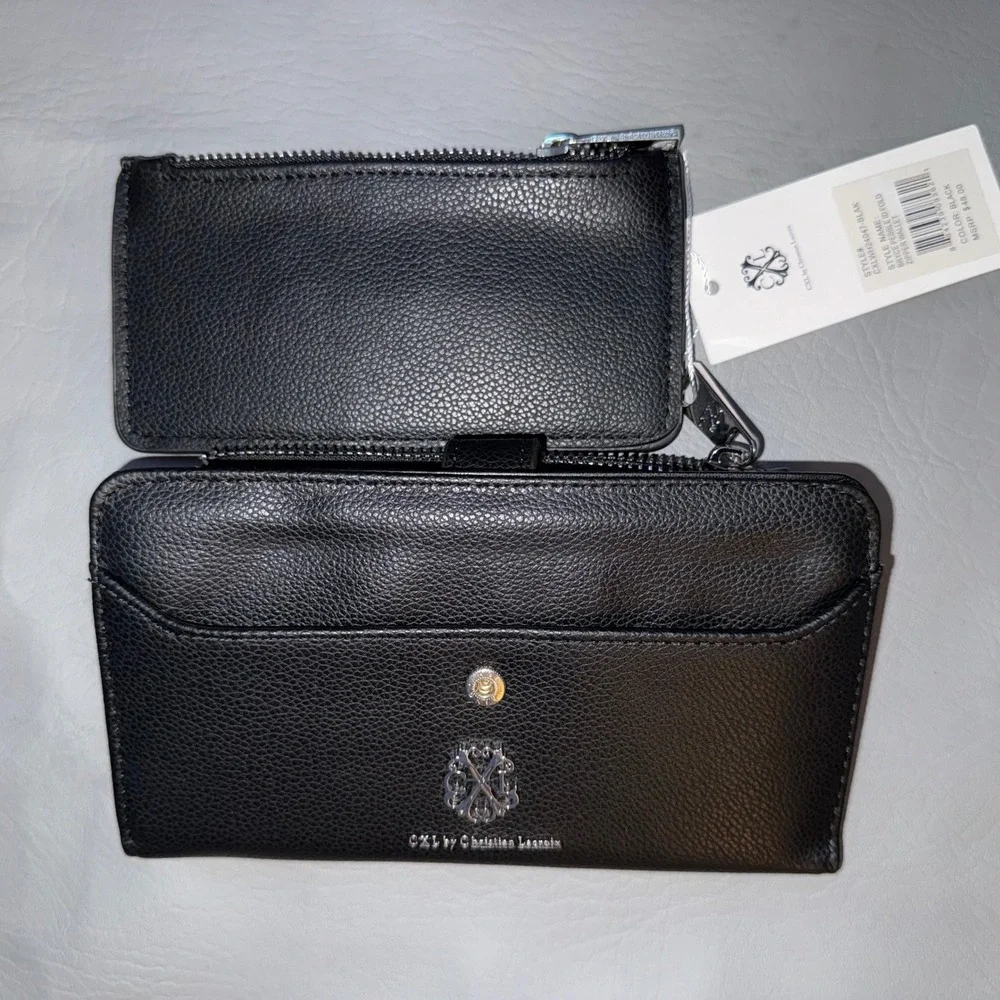 Bundle 2 CXL Christian Lacroix Wallets Black Pebble Bifold Teal Python Zip NWT